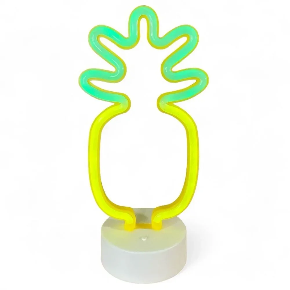 Pineapple Shaped Neon Night Light AA Battery Operated Tropical Room Decor